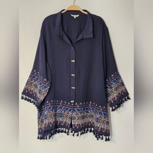 John Mark Indian Summer Embroidered Tunic Style Blouse,  Button Front Sz 2XL